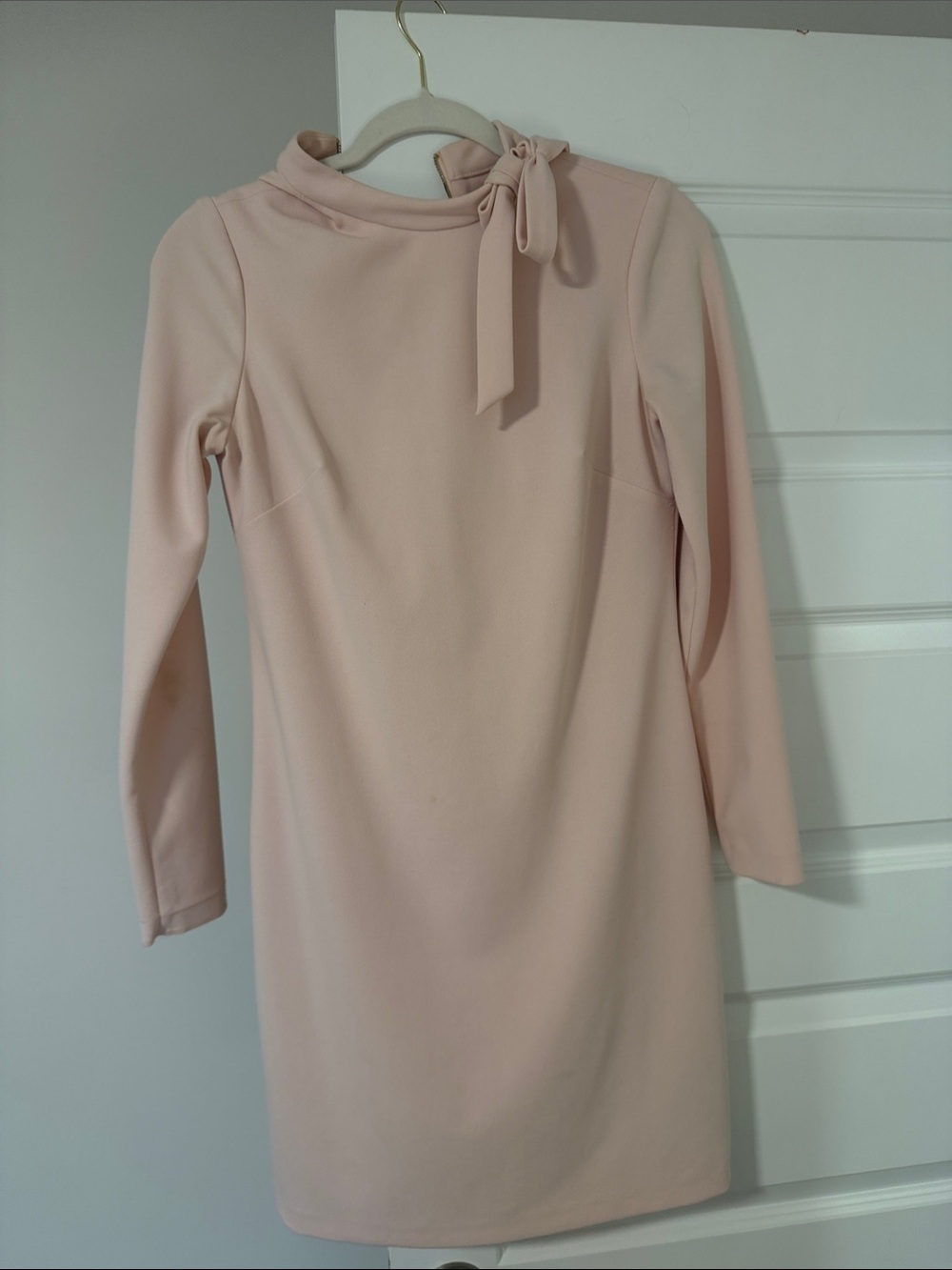 Calvin Klein Soft Blush Long-Sleeve Tie-Neck Dress